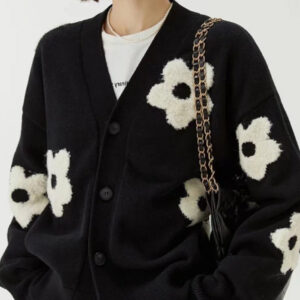Jacquard Knit V-Neck Cardigan