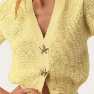 Short Sleeve Starfish Button Knit Cardigan